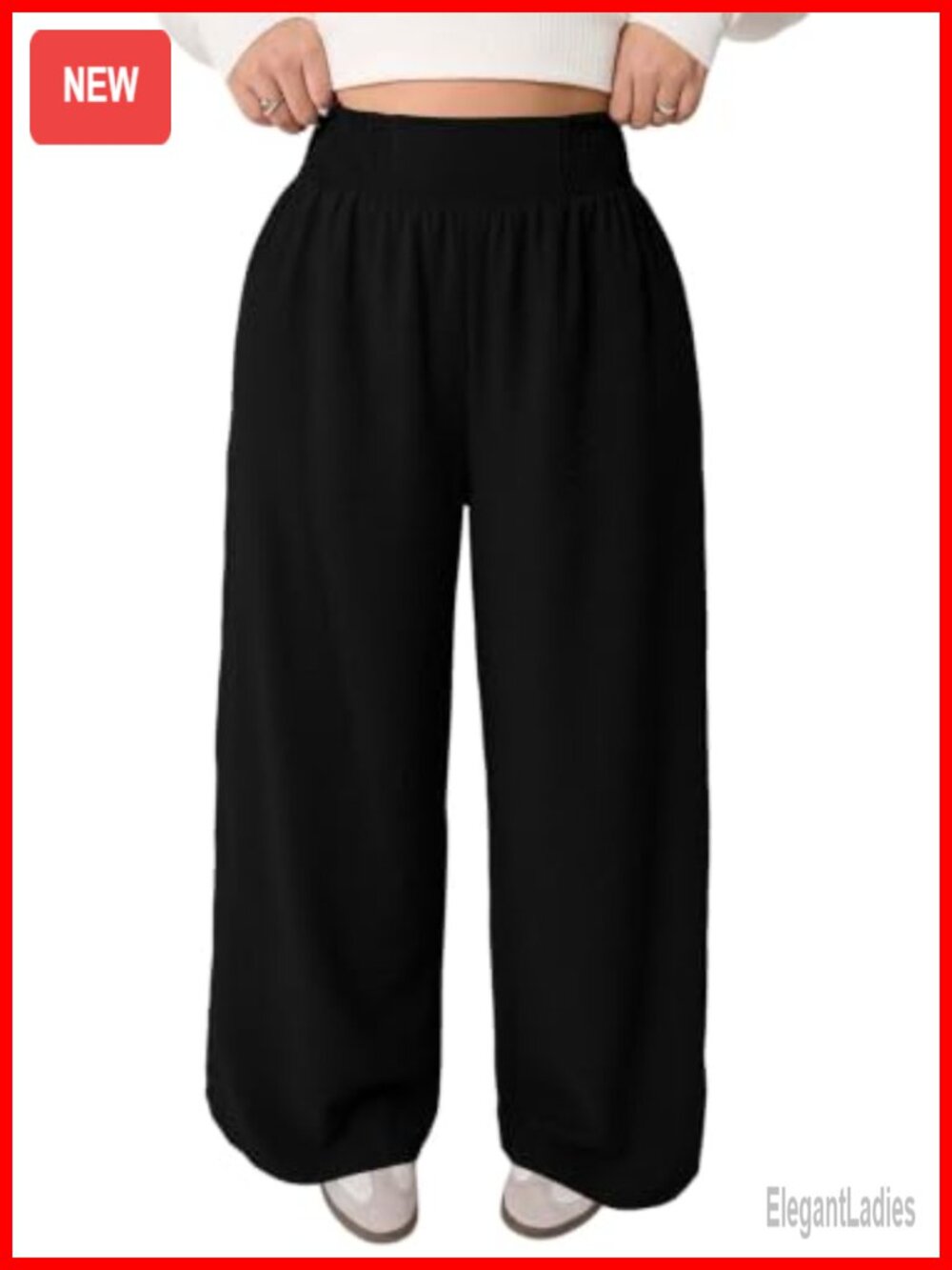 Plus Size Wide Leg Palazzo Pants High Waist Smocked Pleated Pull On